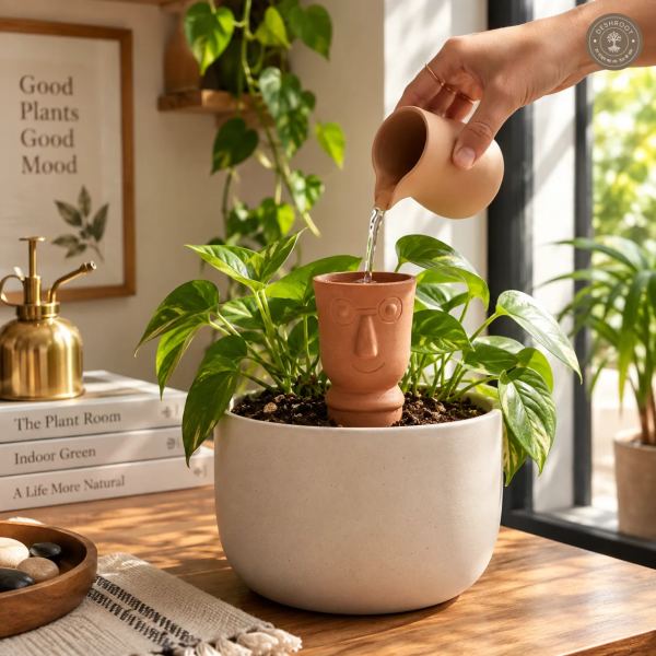 Terracotta Self-Watering Pots Set of 2 – Artistic Face Planters for Easy Plant Care & Home Décor