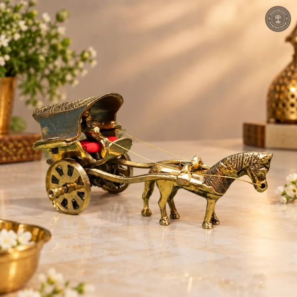 Royal Brass Ghoda Tanga Showpiece – Traditional Horse Cart Décor