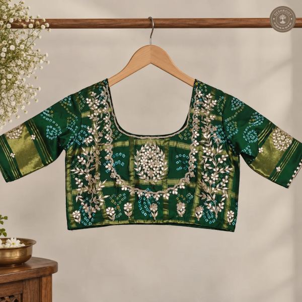 Emerald Green Model Silk Gota Patti Handwork Blouse
