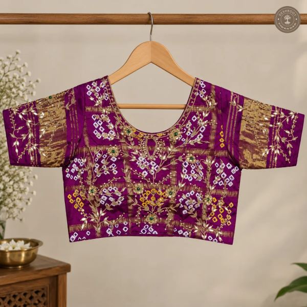Royal Purple Model Silk Gota Patti Handwork Blouse