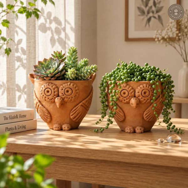 Handcrafted Terracotta Owl Planter Set of 2