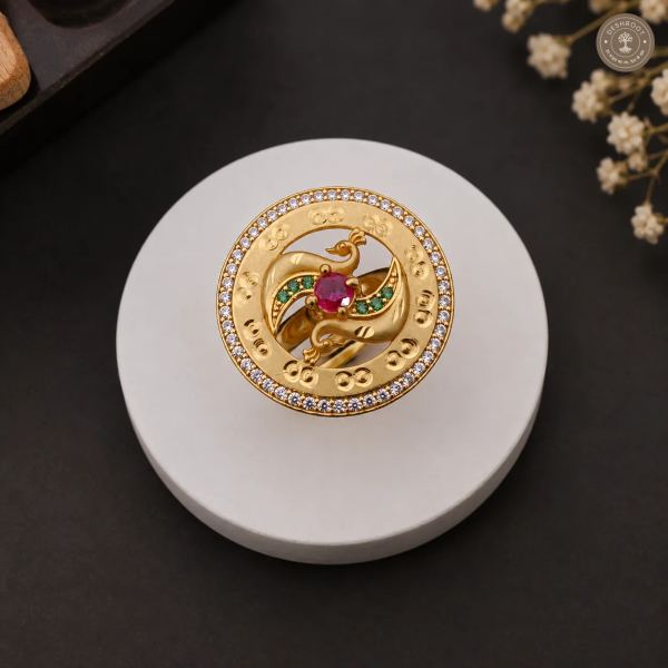 Golden Peacock Designer Adjustable Ring with Stone Work