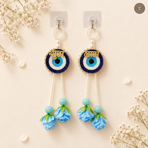 Shubh Labh Pearl Blue Evil Eye & Flower Wall Hanging