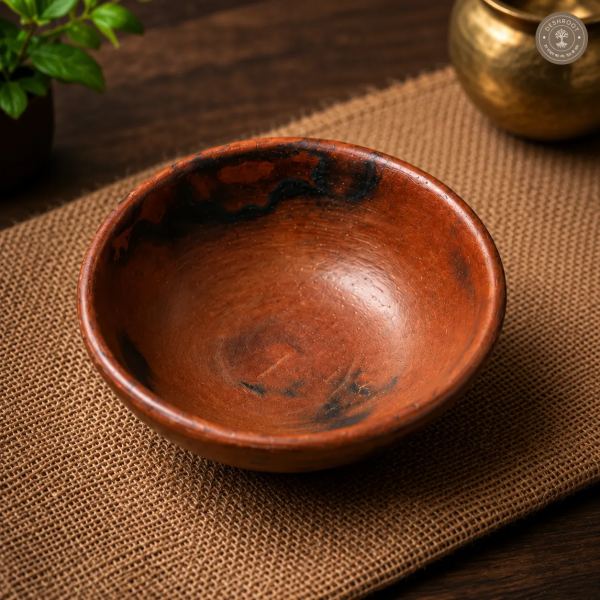 Handcrafted Terracotta Rustic Bowl – 6 Inch Traditional Indian Clay Serving Bowl with Earthy Brown Finish for Snacks, Dry Fruits, Dining & Home Décor