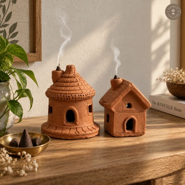 Terracotta House Set of 2 | Handmade Incense Cone Holders