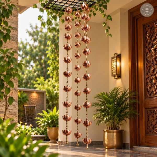 Royal Brass Lotus Rain Chain – Traditional Hanging Rain Chain