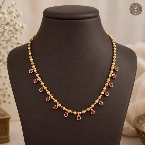 Gold Tone Ruby Drop Designer Necklace - Elegant Traditional Jewellery for Women
