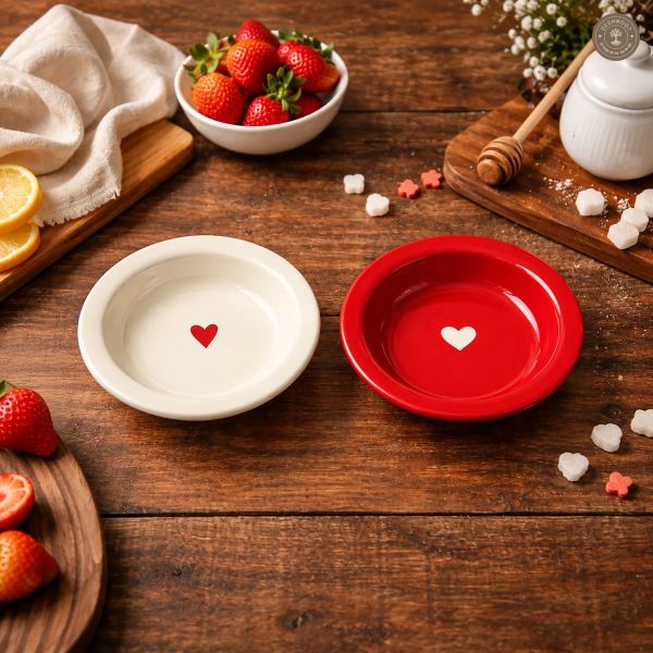 Red & White Heart Pasta Plate Set of 2