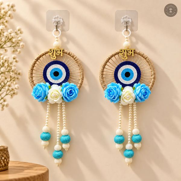 Blue and white evil eye wall hanging