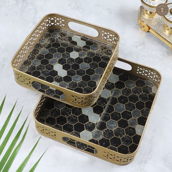 Black & Grey Blocks Meeena Tray Set of 2