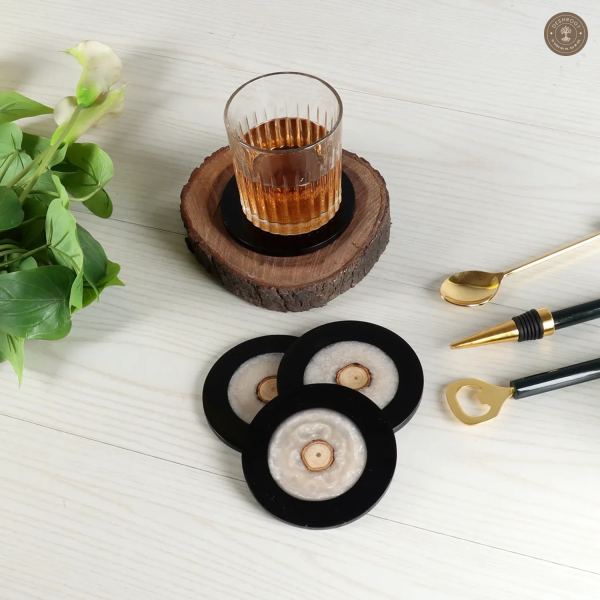 Black & White Resin Coaster Set of 4