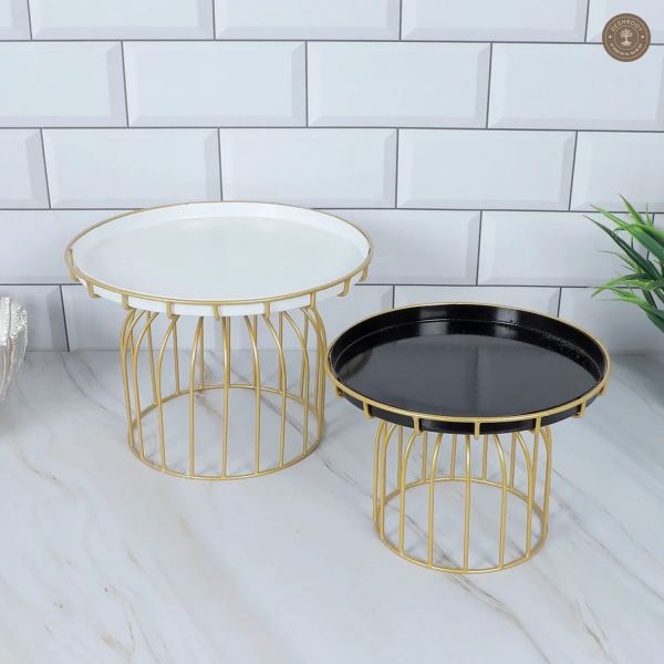 Black White & Gold Wired Cake Platter Set of 2