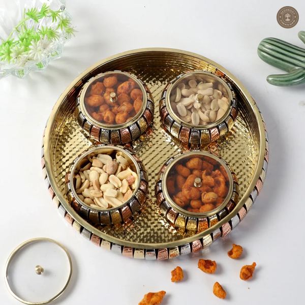Brass Basket WIth 4 Jars