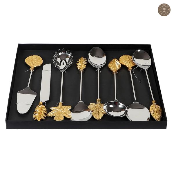 Gold Leaf & Silver Steel Serving Set of 8