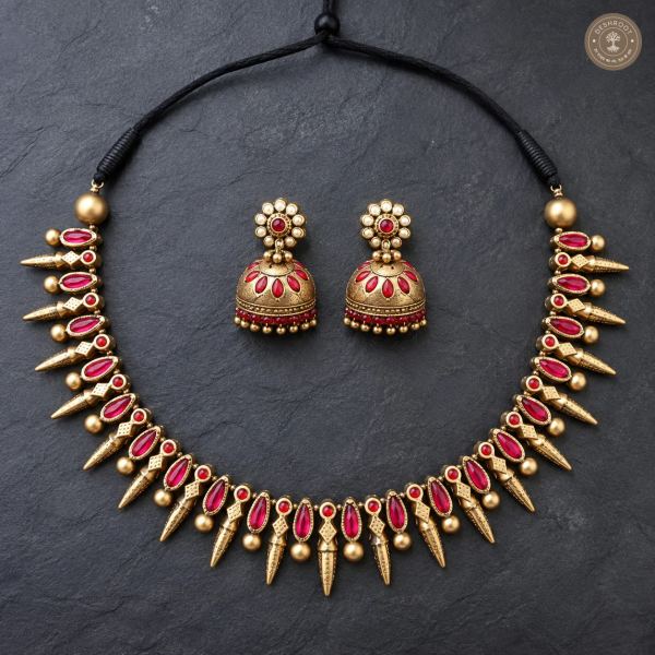 Puvika Terracotta Necklace – Handcrafted Tamil Nadu Terracotta Jewellery with Natural Clay Finish for Saree, Kurta, Festive & Ethnic Wear