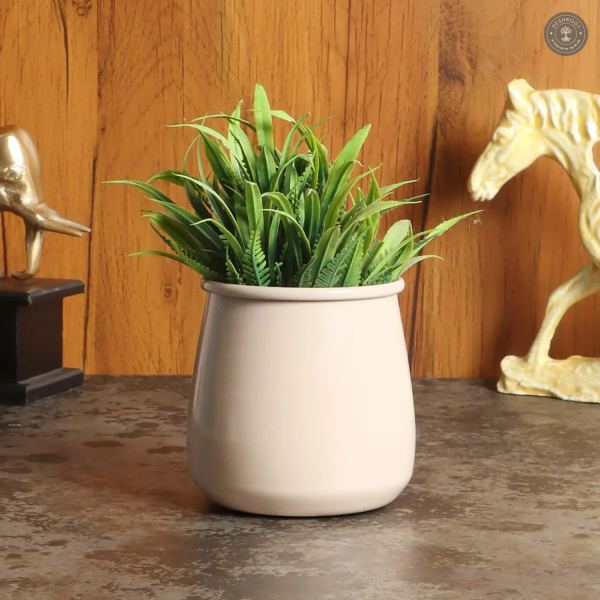 Biege Glossy Flower Pot Single