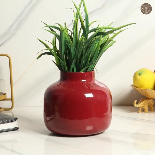 Burgundy Metal Flower Pot