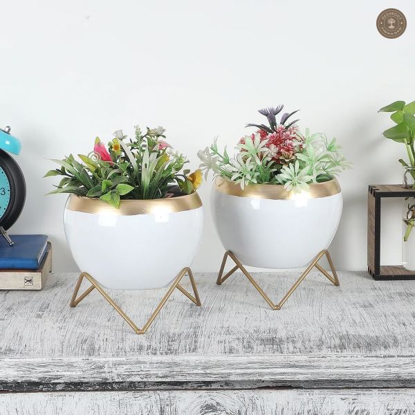White Apple Planter Set of 2