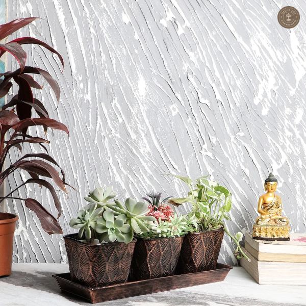 Copper & Black Metal Table Planters with Tray Set of 4