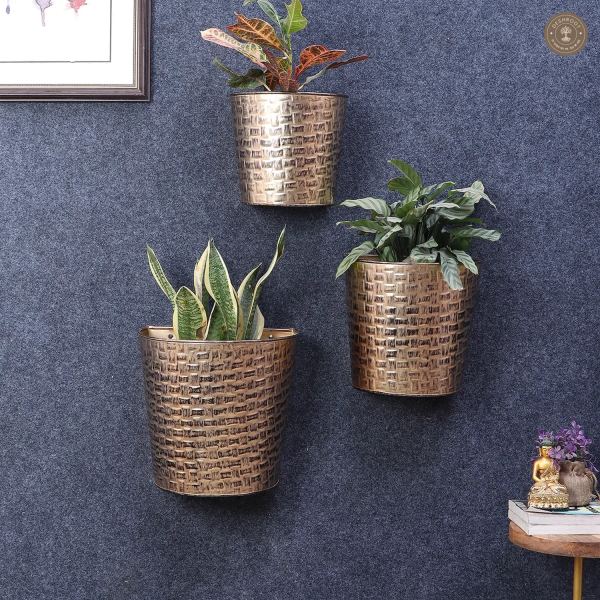 Gold & Black Hammered Wall Planter Set of 3 by Amaya Decors