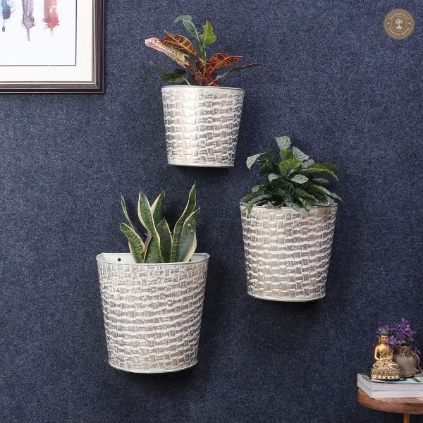 White & Gold Hammred Wall Planter Set of 3