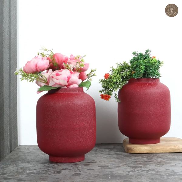 Maroon Textured Flower Pot Set of 2