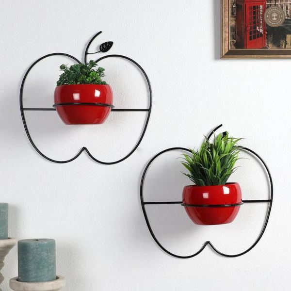 Wall Hanging Red Apple Planter Set of 2