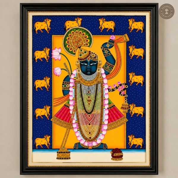 Shrinathji Pichwai Painting with Sacred Cow Motifs