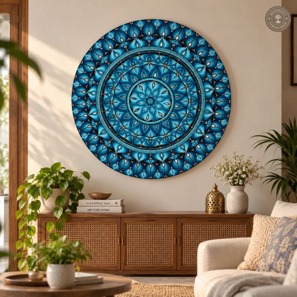 Ocean Majesty Hand-Painted Teal Dot Mandala Wall Art