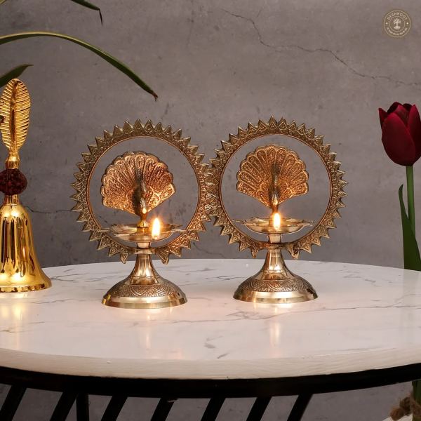 Peacock Brass Kerela Deepak Set of 2