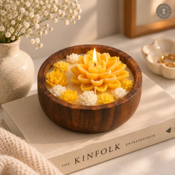 Hill Pour Sunlit Bloom Ylang Ylang Soy Wax Wooden Bowl Candle