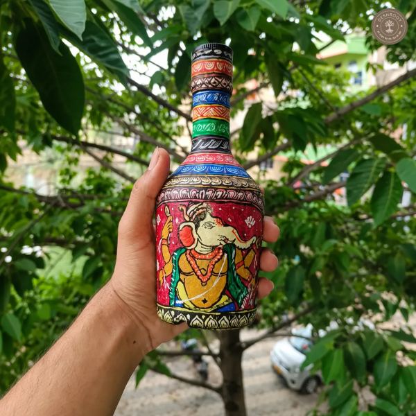 Glass bottle handmade ganesh panting