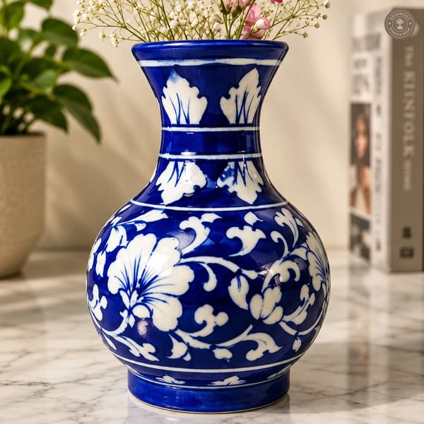 Handcrafted Jaipur Blue Pottery Ceramic Flower Vase