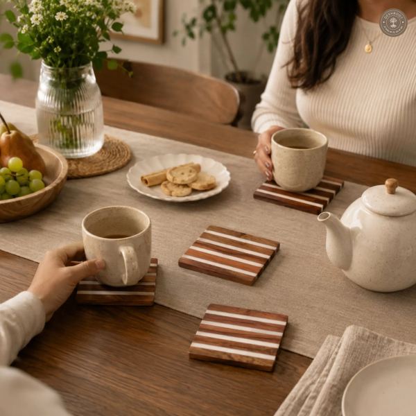 Linear Stripe Wooden & Resin Coaster