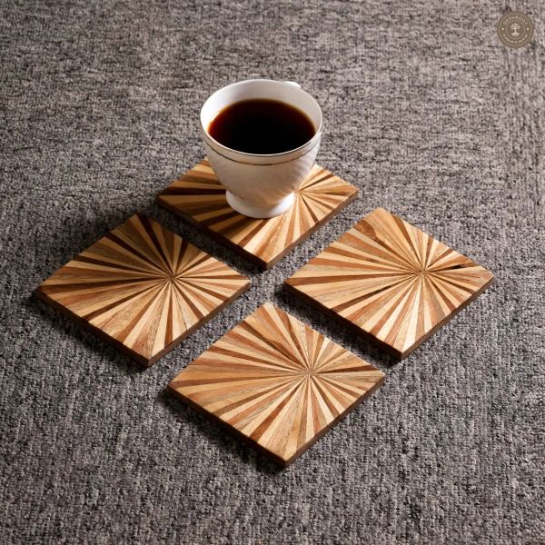 Sunburst Inlay Wooden MDF Coaster
