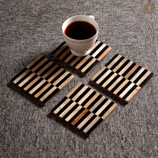 Striped Resin Inlay Wooden Coaster