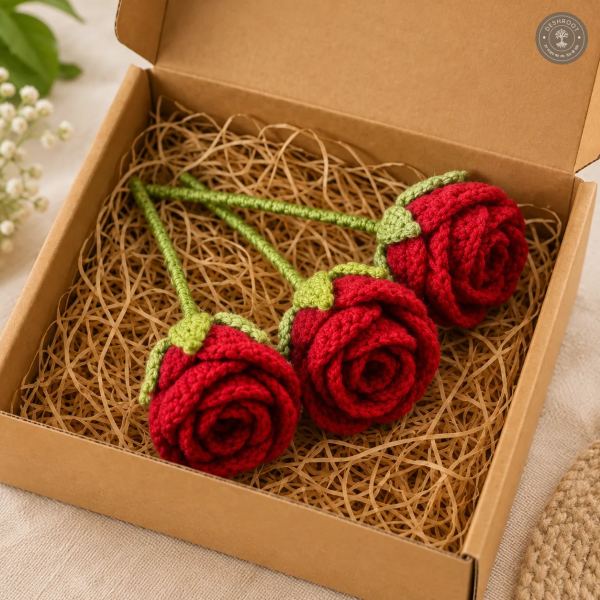 Handmade Crochet Rose Gift Box