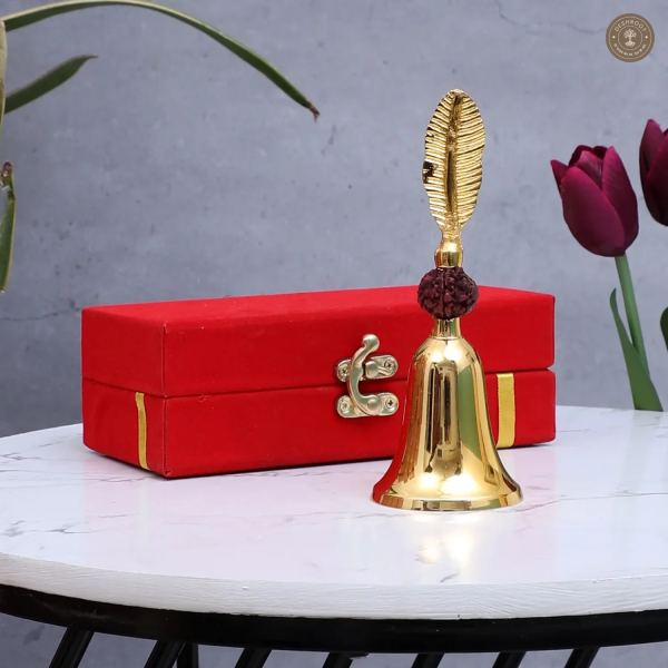 Rudraksh Gold Brass Bell With Velvet Box