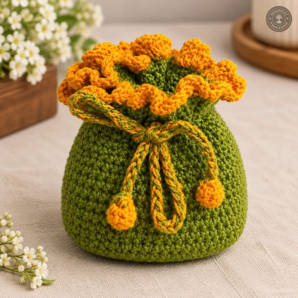 Handmade Crochet Drawstring Pouch