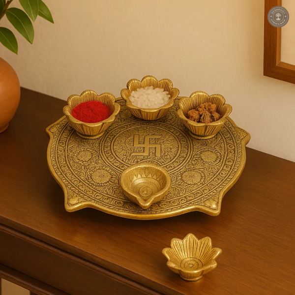 Gold & Black ALuminum Pooja Thali