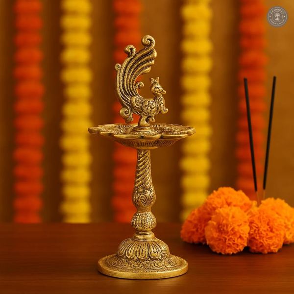 Gold Peacock Akhand Jyot Dia