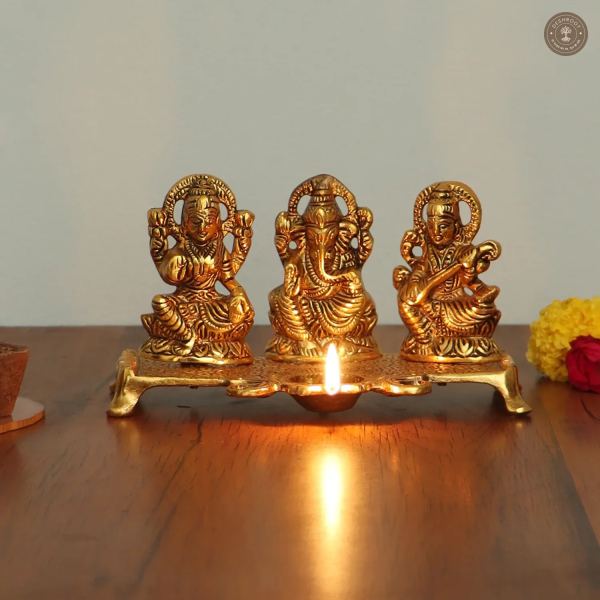 Lakshmi,Ganesh,Saraswati Diya
