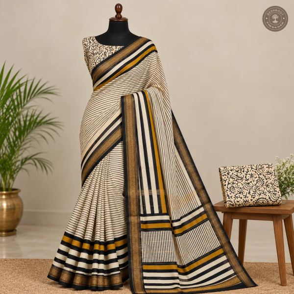 Maheshwari Silk Saree for Women | Traditional Hand Block Printed Maheshwari Silk Saree with Blouse Piece