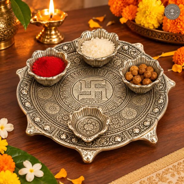 Silver Aluminum Pooja Thali