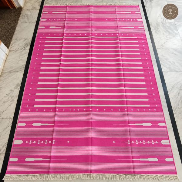 Pink & Ivory Geometric Striped Handwoven Durrie