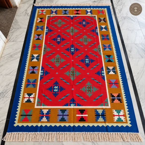 Multicolour Geometric Medallion Handwoven Durrie