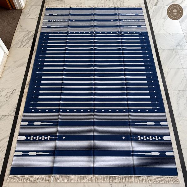 Indigo Geometric Striped Handwoven Durrie