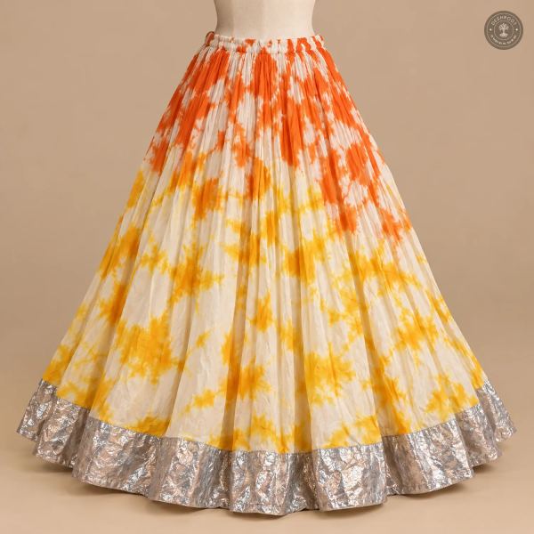 Orange Yellow Tie-Dye Dola Silk Chaniya Ghagra