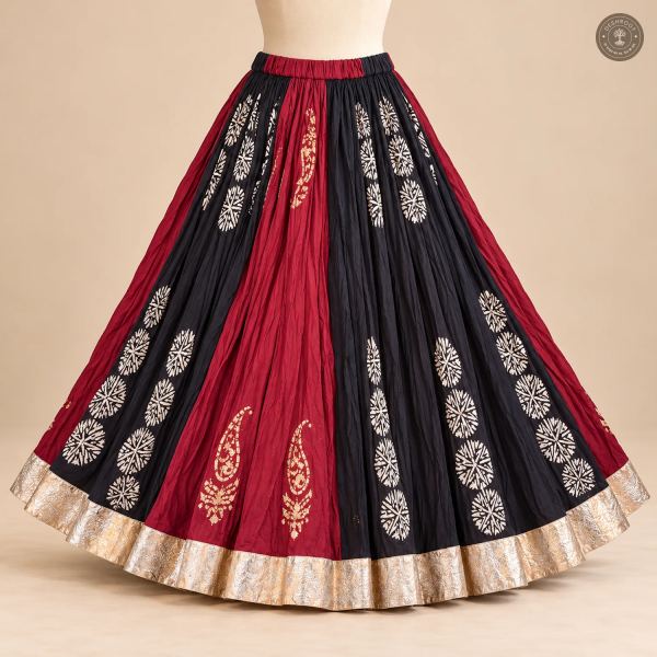 Maroon Black Patchwork Dola Silk Chaniya Ghagra