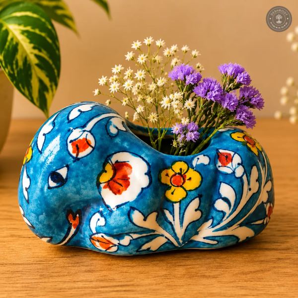 Handcrafted Blue Pottery Elephant Planter